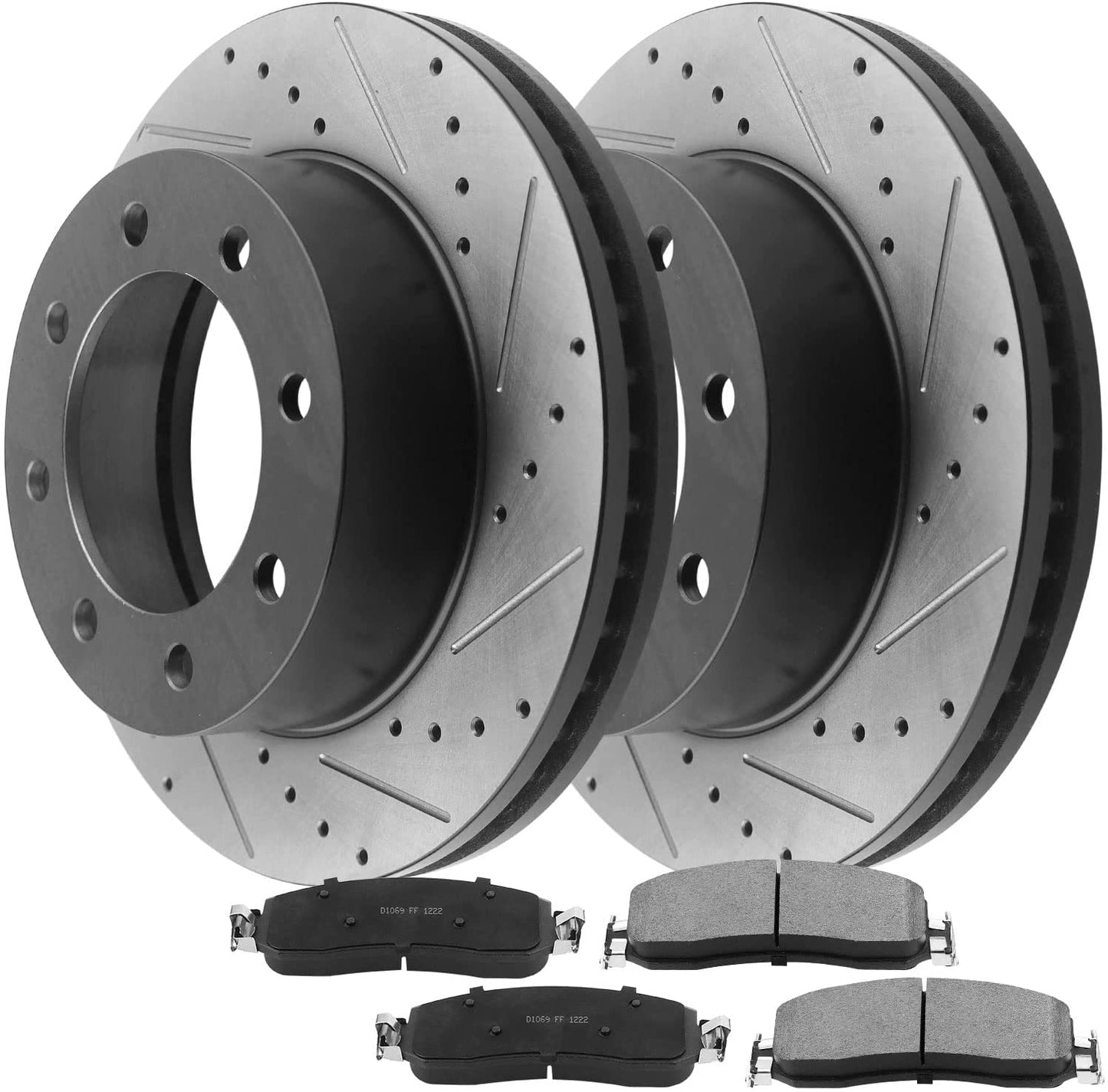 Ford F-250 F-350 Super Duty 2010 4WD Front Drilled Rotors plus Ceramic Pads