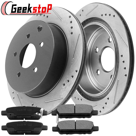 Infiniti Rear E-Coated Drill Slot Brake Rotors Brake Pads