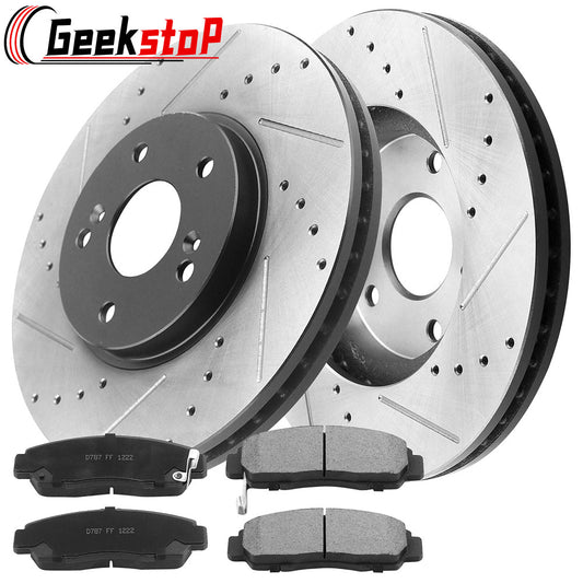 Accord TSX CL TL Front Drilled Slotted Brake Rotors plus Ceramic Pads