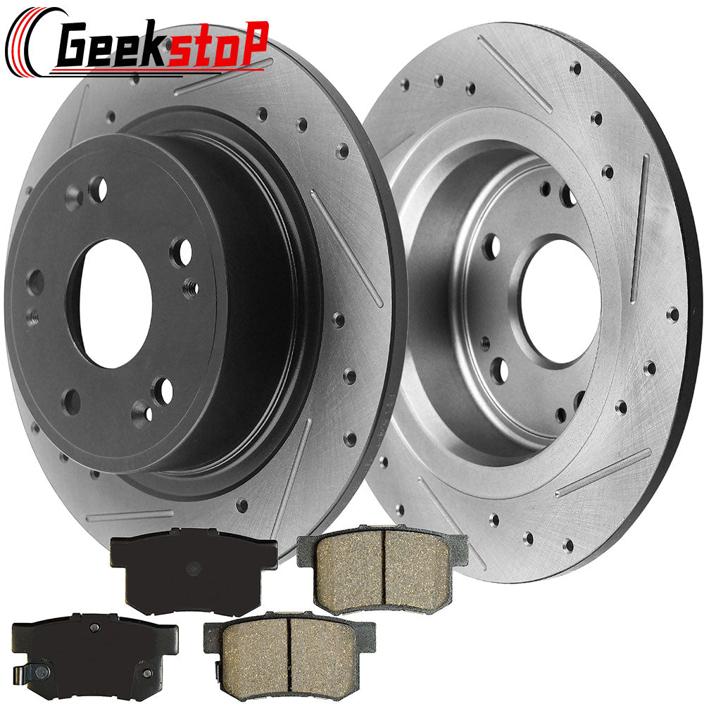 Honda Accord Acura TSX Rear Drilled Brake Rotors Ceramic Pads Pads
