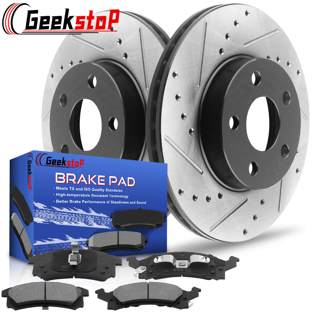 Skylark Grand Am Sunfire Front Coated Drill Rotors Brake Ceramic Pads Kit