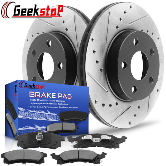 Skylark Grand Am Sunfire Front Coated Drill Rotors Brake Ceramic Pads Kit