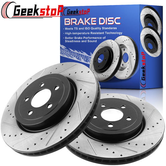 GEEKSTOP Drilled & Slotted Front Brake Rotors fits for Replacement for 2005-2020 Chrysler 300, 2009-20 Dodge Challenger, 06-20 Dodge Charger - 345mm Front Disc - ONLY Fit Models w/ Vented REAR Rotors