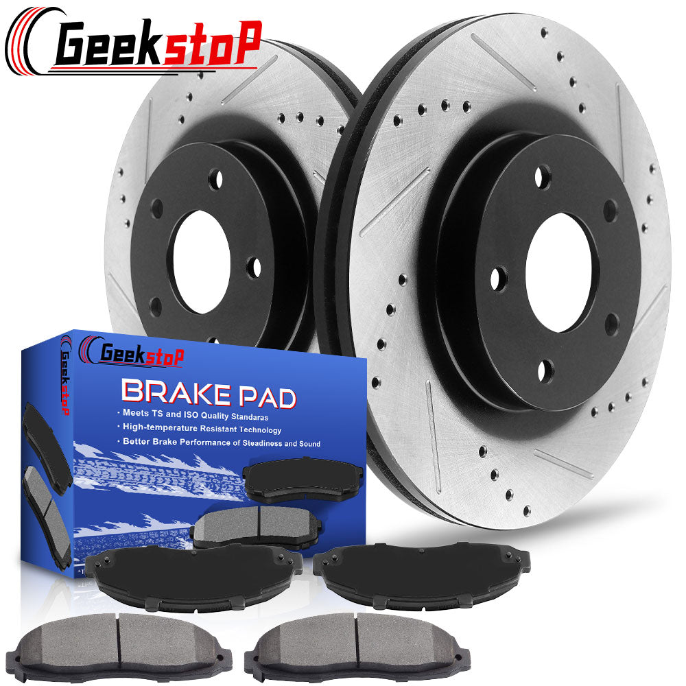 Ford F150 4WD Front Drill Slot Brake Rotors Ceramic Pads