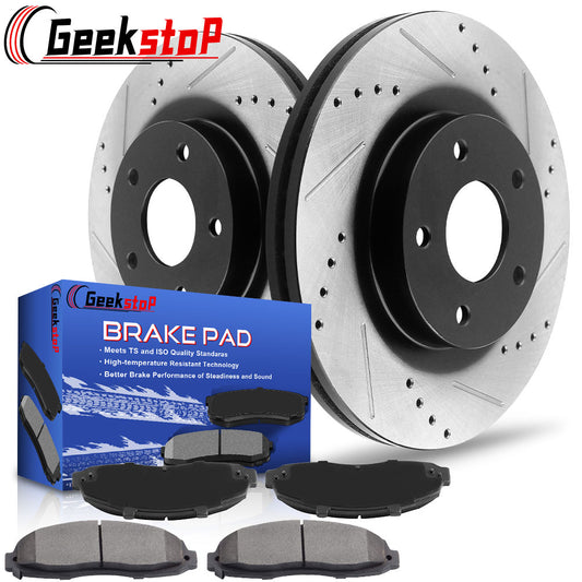 Ford F150 4WD Front Drill Slot Brake Rotors Ceramic Pads