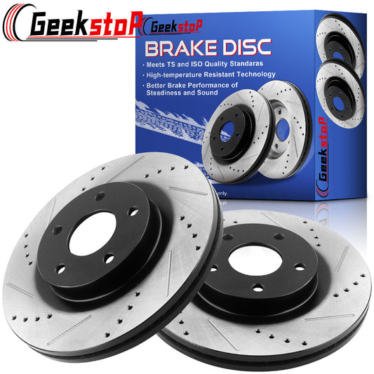 GEEKSTOP Drilled & Slotted Front Brake Rotors fits for Ford F-150 1997,1998,1999,2000,2001,2002,2003 - ONLY Fit 4WD Models and Models with 5 Lug Wheels
