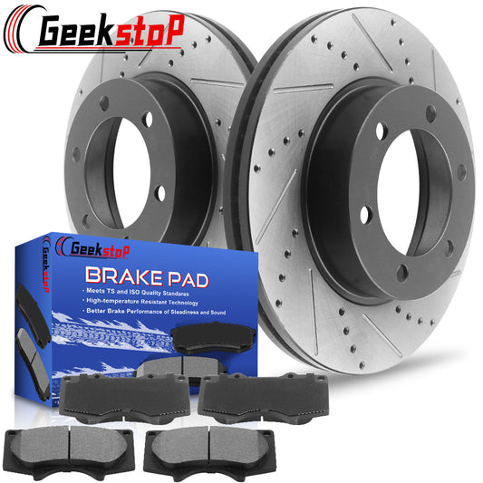 Ford F-150 Lincoln Mark LT 2004-2008 4WD Front Slotted Rotors plus Ceramic Pads