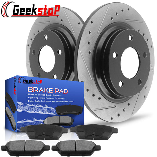 Ford Mustang Base GT Rear DRILLED Brake Rotors Ceramic Pads