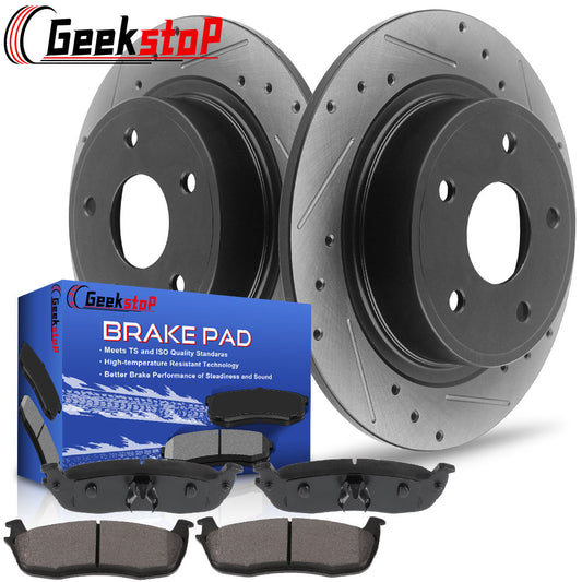 Ford Expedition F150 Navigator 2WD REAR DRILLED Brake Rotors Ceramic Pads