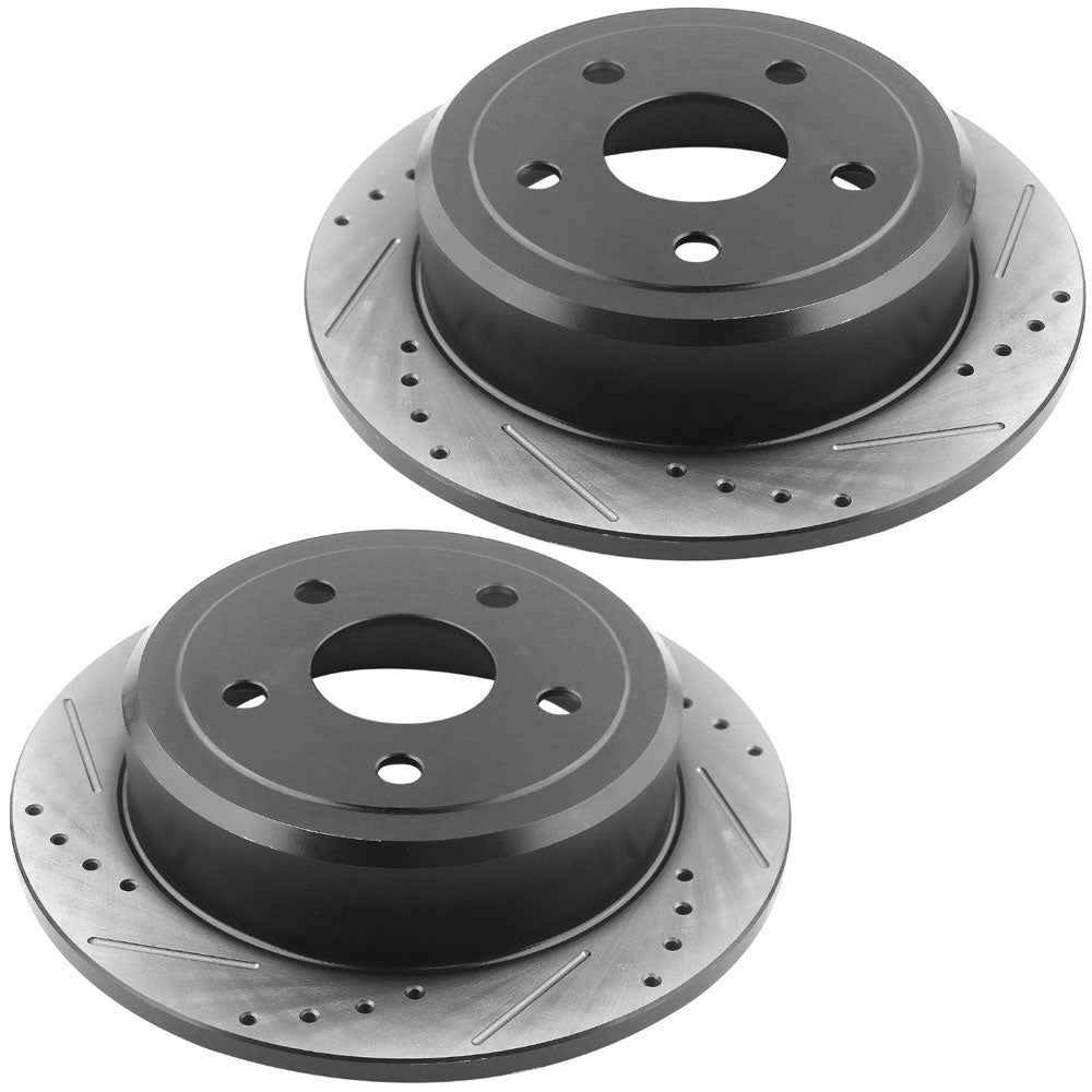Jeep Wrangler JK REAR Drilled Slotted Brake Rotors Ceramic Brake Pads