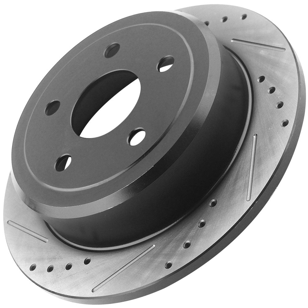 Jeep Wrangler JK REAR Drilled Slotted Brake Rotors Ceramic Brake Pads