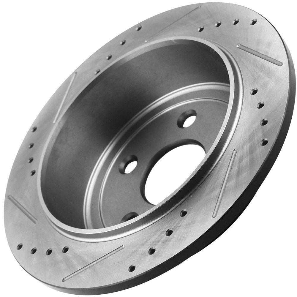 Jeep Wrangler JK REAR Drilled Slotted Brake Rotors Ceramic Brake Pads