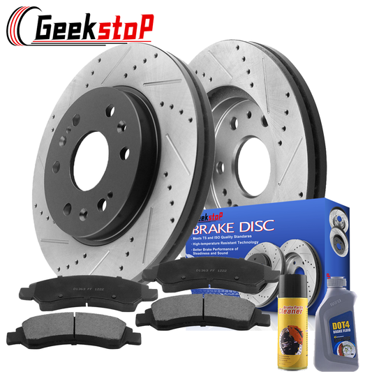Chevy Silverado GMC Sierra Front Black E-Coat Brake Rotors Ceramic Pads