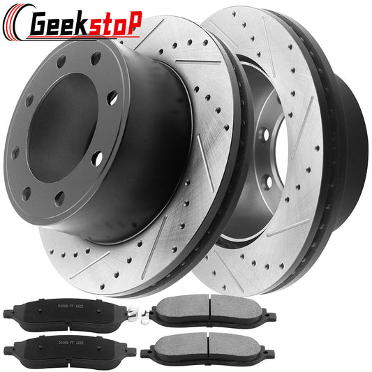 Ford F-350 Super Duty SRW REAR Drilled Slotted Rotors Ceramic Pads