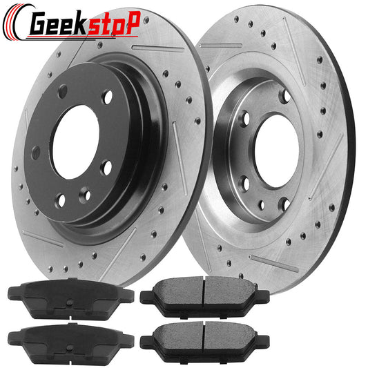 Chevy Impala Buick Allure LaCrosse REAR Drilled Brake Rotors Brake Pads