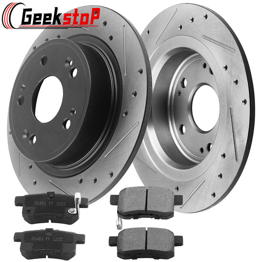 Acura TSX Honda Accord HR-V Rear E-Coated Drill Brake Rotors Ceramic Pads