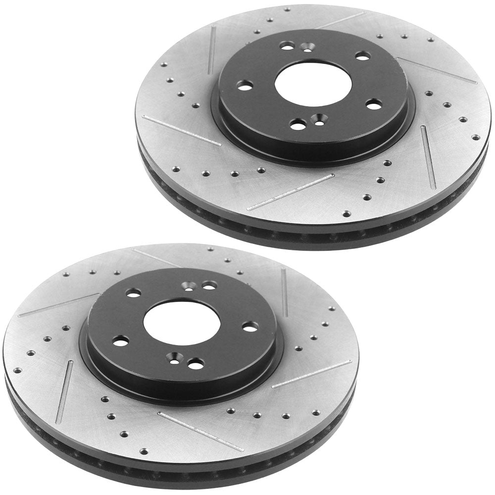 Accord TSX CL TL Front Drilled Slotted Brake Rotors plus Ceramic Pads